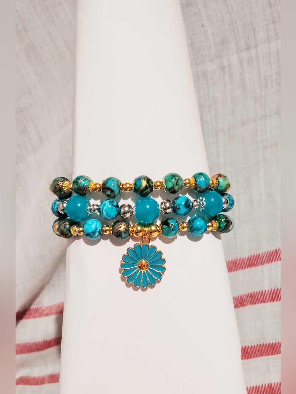Handmade Glass Bracelet One Of A Kind. Cyan Mix And Blue. Lot Of 3 Size 7'' - Picture 6 of 17